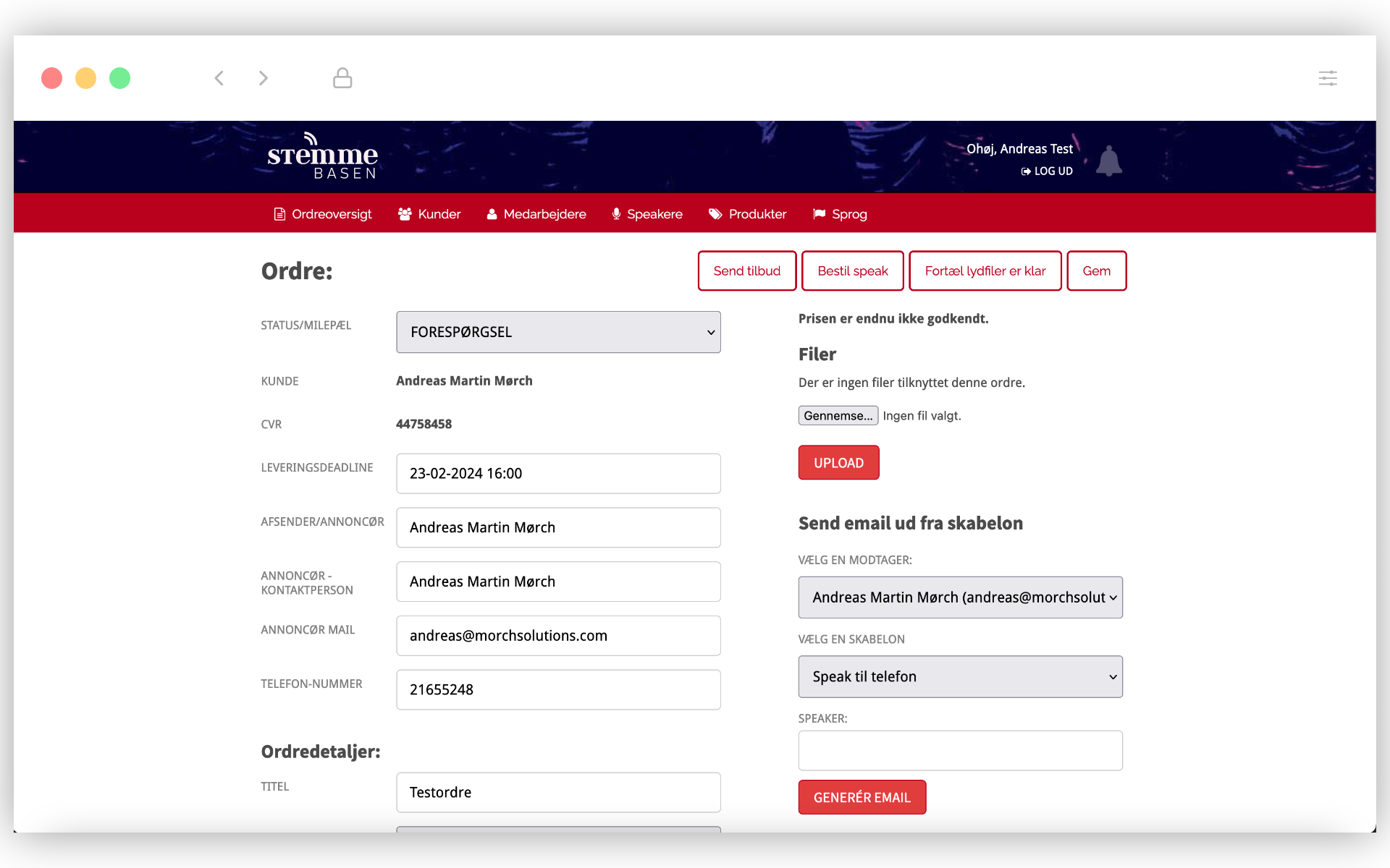 Ordrestyring screenshot